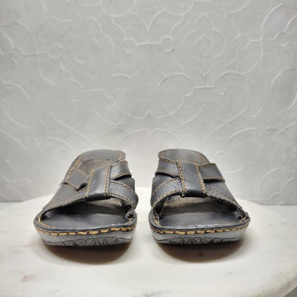Merona Leather Wedge Sandals Womens 8 Black Stitching Slip on Mules Slides Y2k - Picture 12 of 15